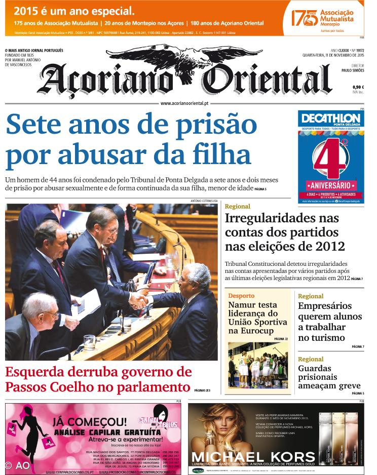 "Sete anos de prisão por abusar da filha" é a manchete do Açoriano Oriental – Imagem 1