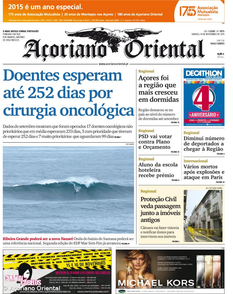 "Doentes esperam até 252 dias por cirurgia oncológica" é a manchete do Açoriano Oriental – Imagem 1