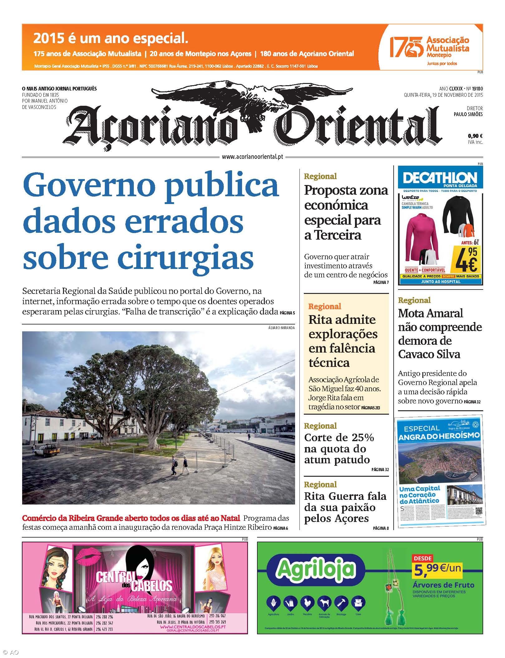 "Governo publica dados errados sobre cirurgias" é a manchete do Açoriano Oriental – Imagem 1