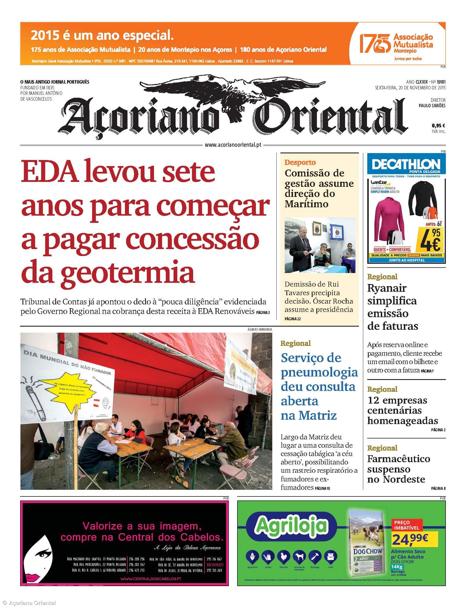 "EDA levou sete anos para começar a pagar concessão da geotermia" é a manchete do Açoriano Oriental – Imagem 1