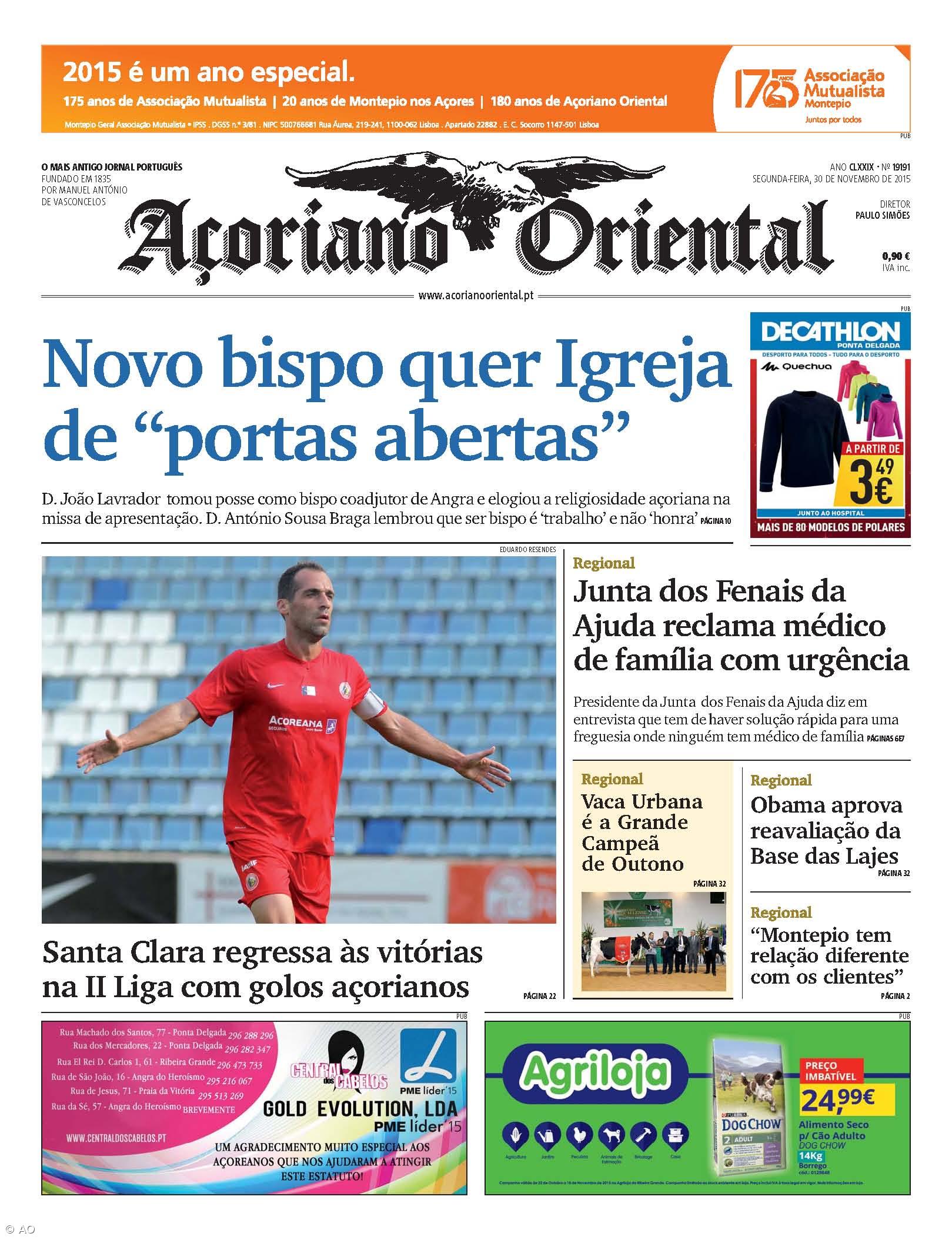 "Novo bispo quer Igreja de portas abertas" é a manchete do Açoriano Oriental – Imagem 1