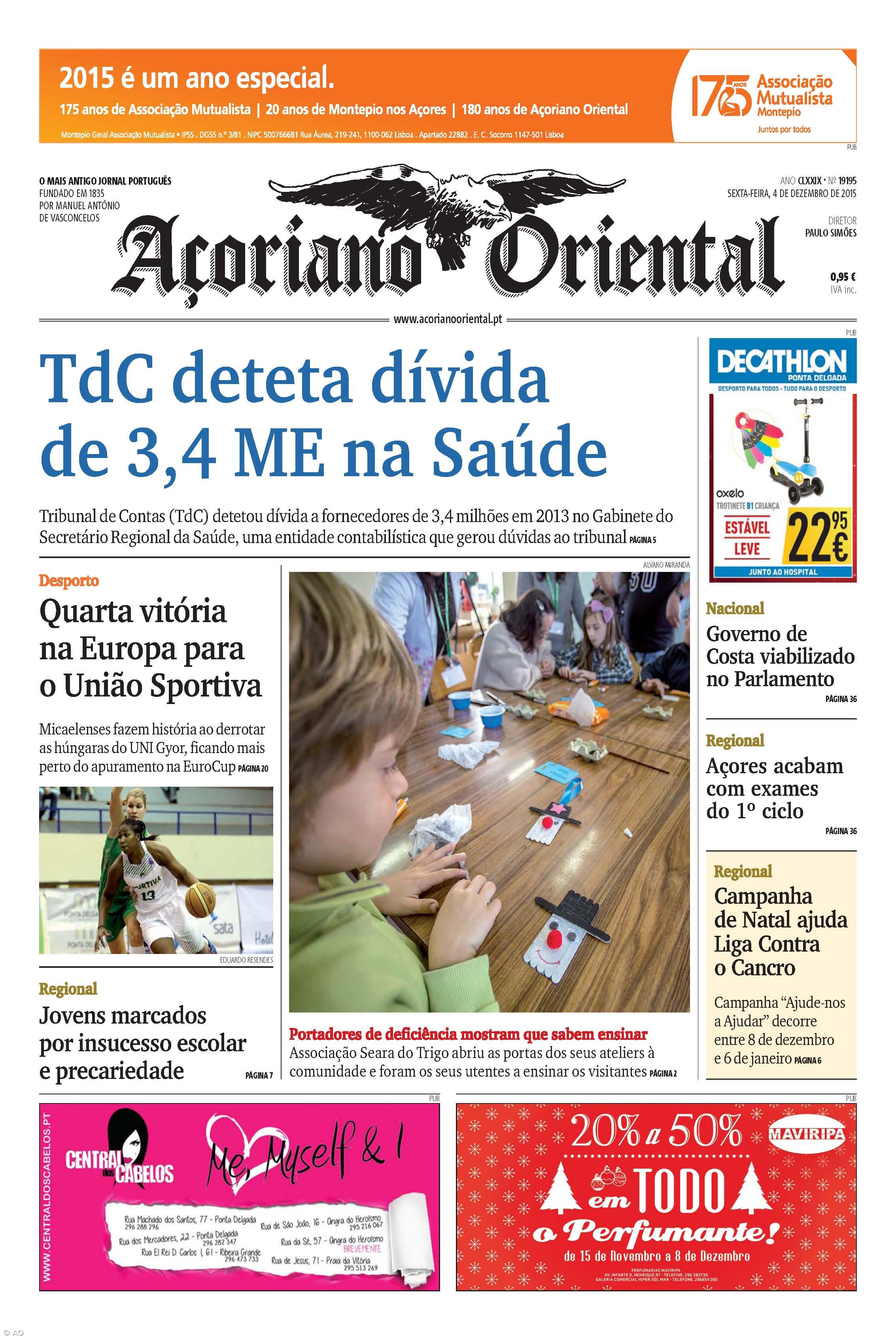 "TdC deteta dívida de 3,4 ME na Saúde" é a manchete do Açoriano Oriental – Imagem 1