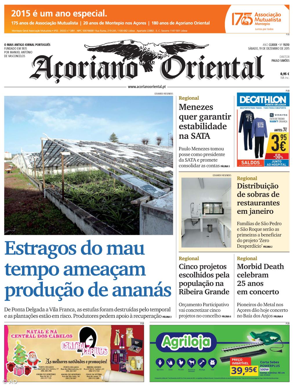 "Estragos do mau tempo ameaçam produção de ananás" é a manchete do Açoriano Oriental – Imagem 1