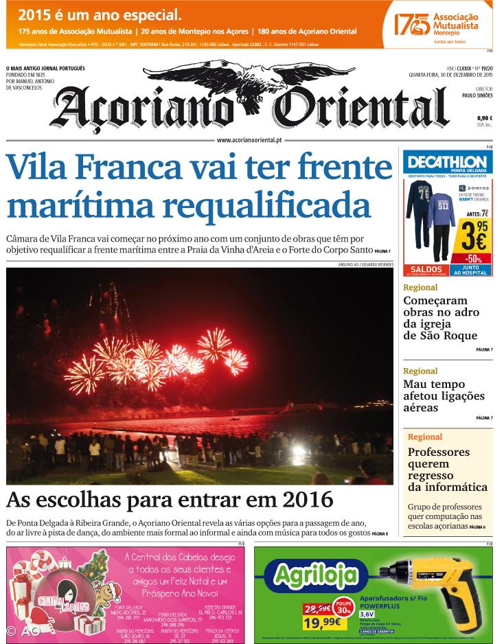 "Vila Franca vai ter frente marítima requalificada" é a manchete do Açoriano Oriental – Imagem 1