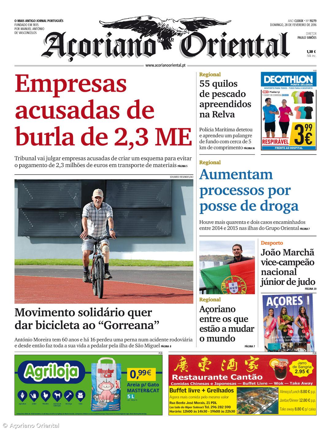 "Empresas acusadas de burla de 2,3 ME" é a manchete do Açoriano Oriental – Imagem 1