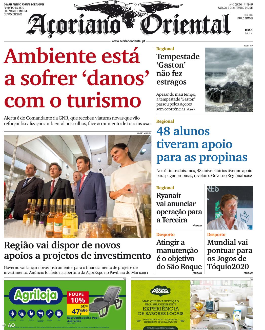 "Ambiente está a sofrer 'danos' com o turismo" é a manchete do Açoriano Oriental – Imagem 1