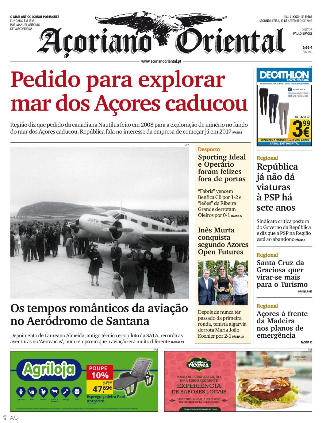 "Pedido para explorar mar dos Açores caducou" é a manchete do Açoriano Oriental – Imagem 1