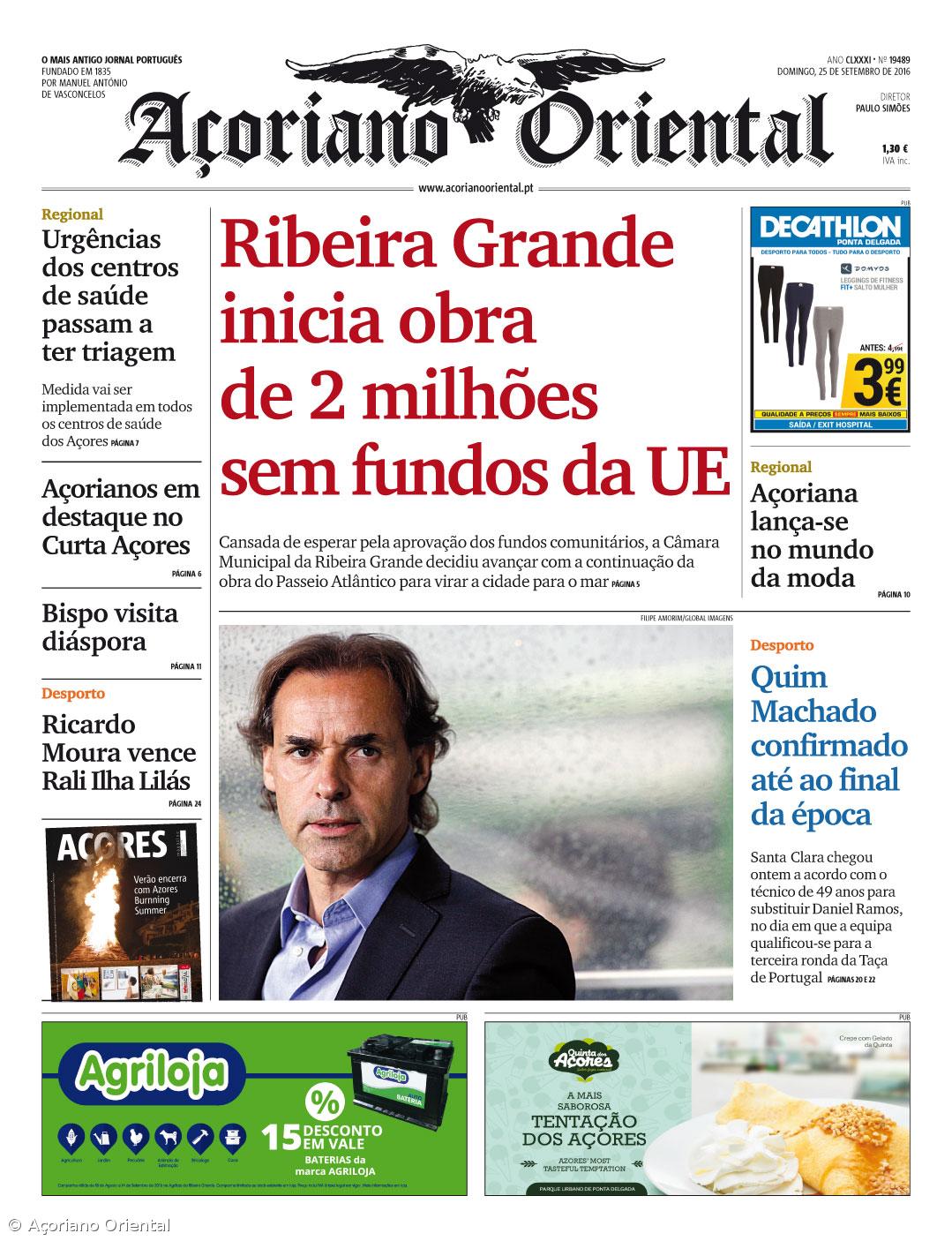 "Ribeira Grande inicia obra de 2 milhões sem fundos da UE" é a manchete do Açoriano Oriental – Imagem 1