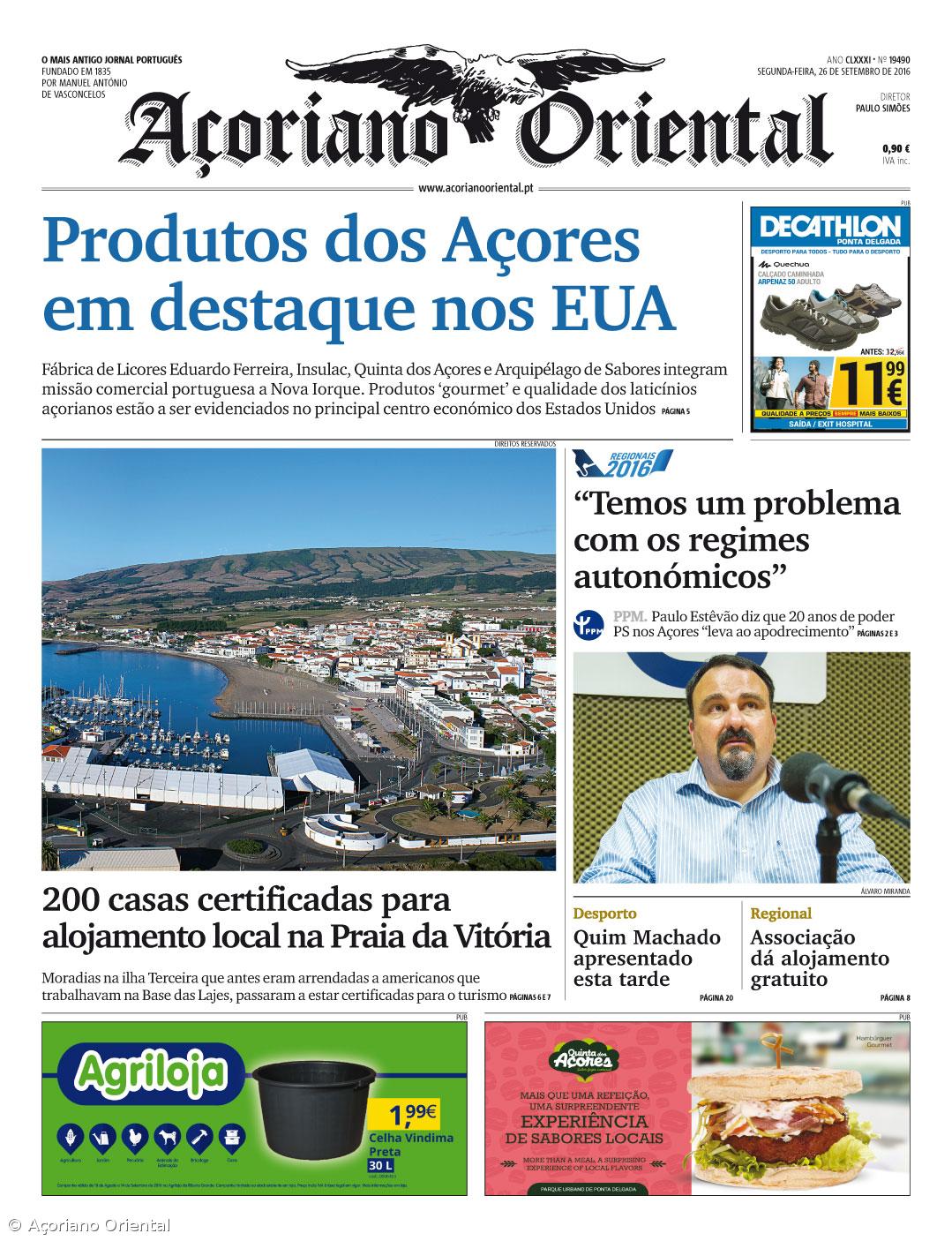 "Produtos dos Açores em destaque nos EUA" é a manchete do Açoriano Oriental – Imagem 1