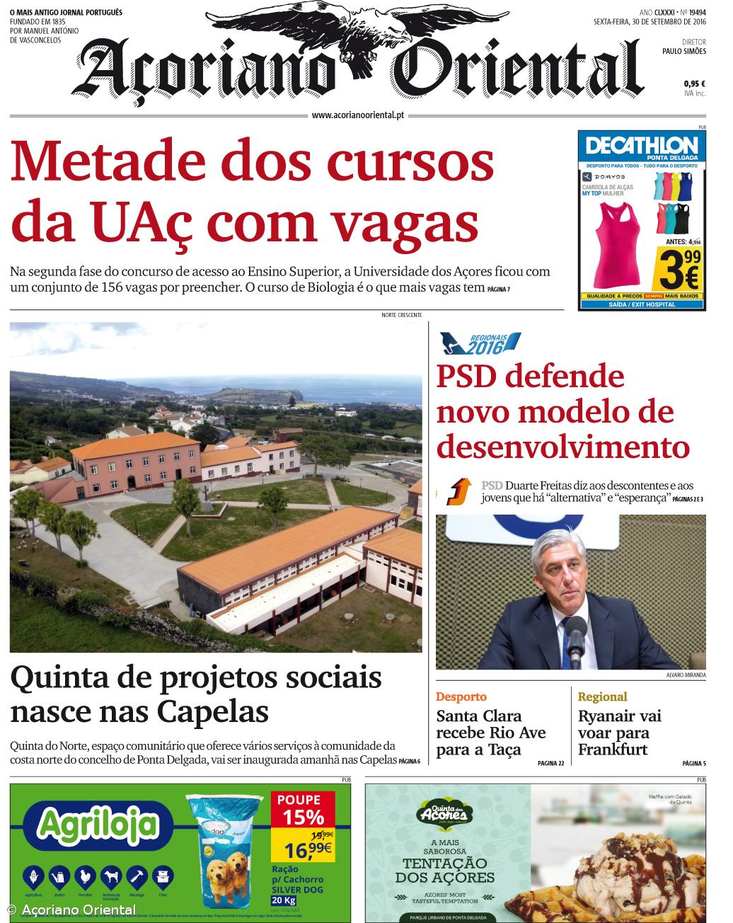 "Metade dos cursos da UAç com vagas" é a manchete do Açoriano Oriental – Imagem 1