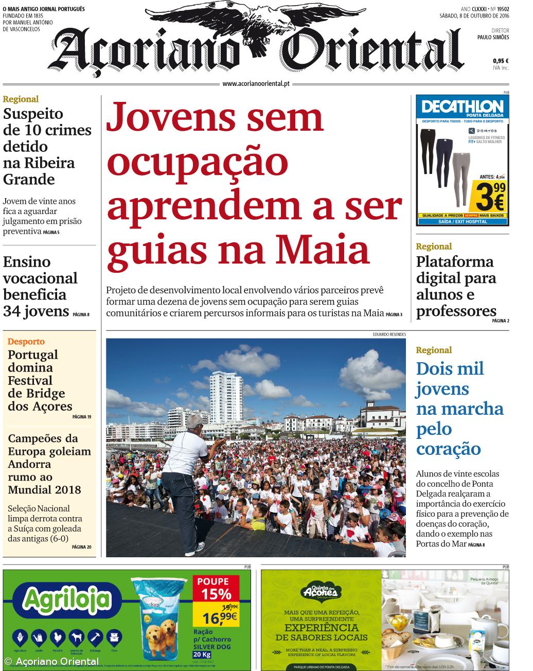 "Jovens sem ocupação aprendem a ser guias na Maia" é a manchete do Açoriano Oriental – Imagem 1