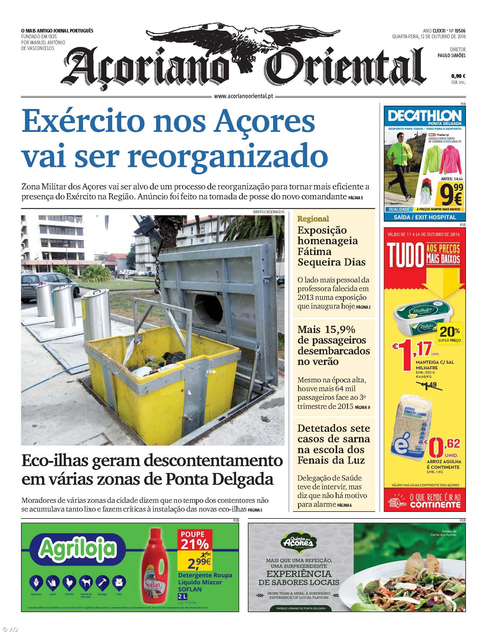 "Exército nos Açores vai ser reorganizado" é a manchete do Açoriano Oriental – Imagem 1