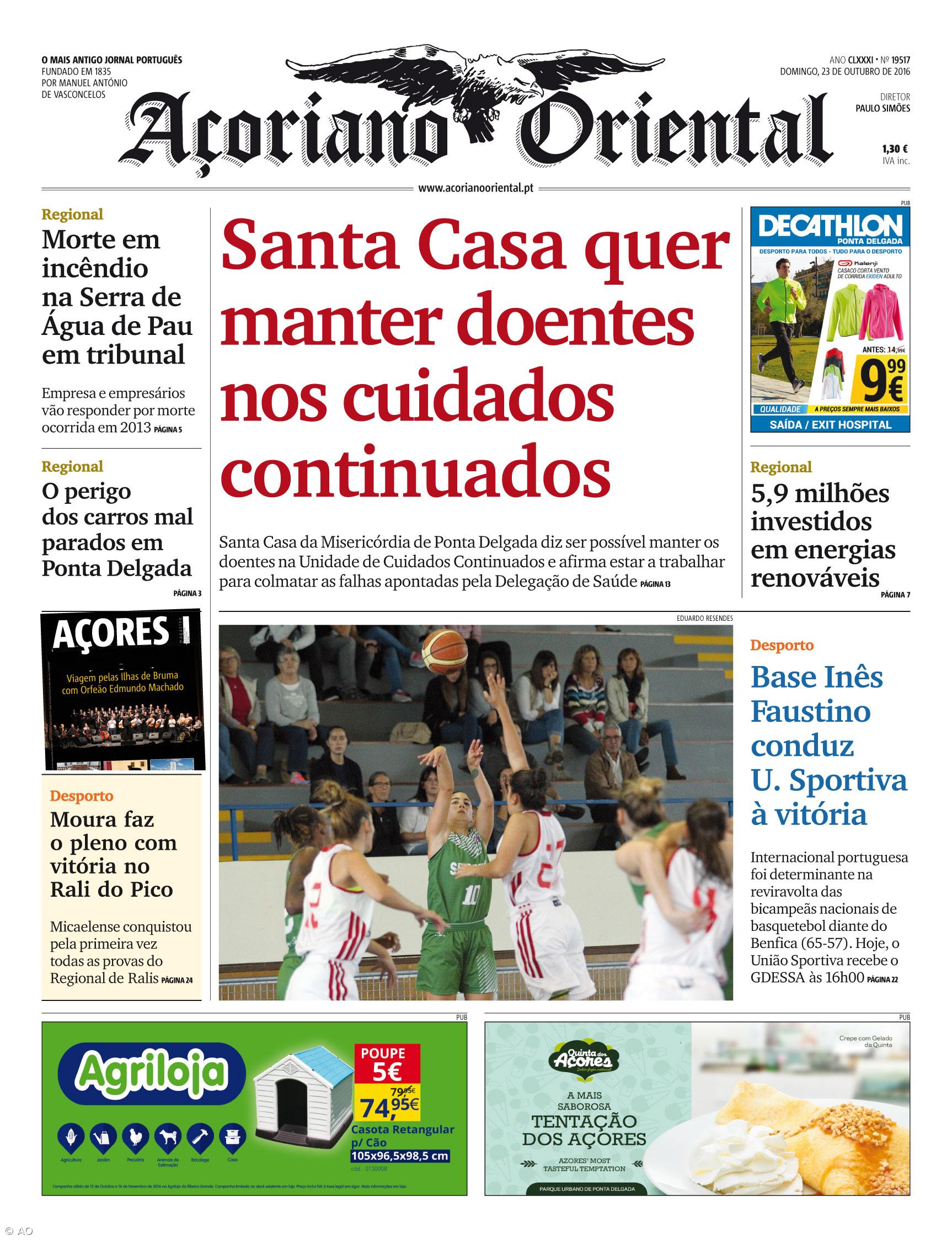 "Santa Casa quer manter doentes nos cuidados continuados" é a manchete do Açoriano Oriental – Imagem 1