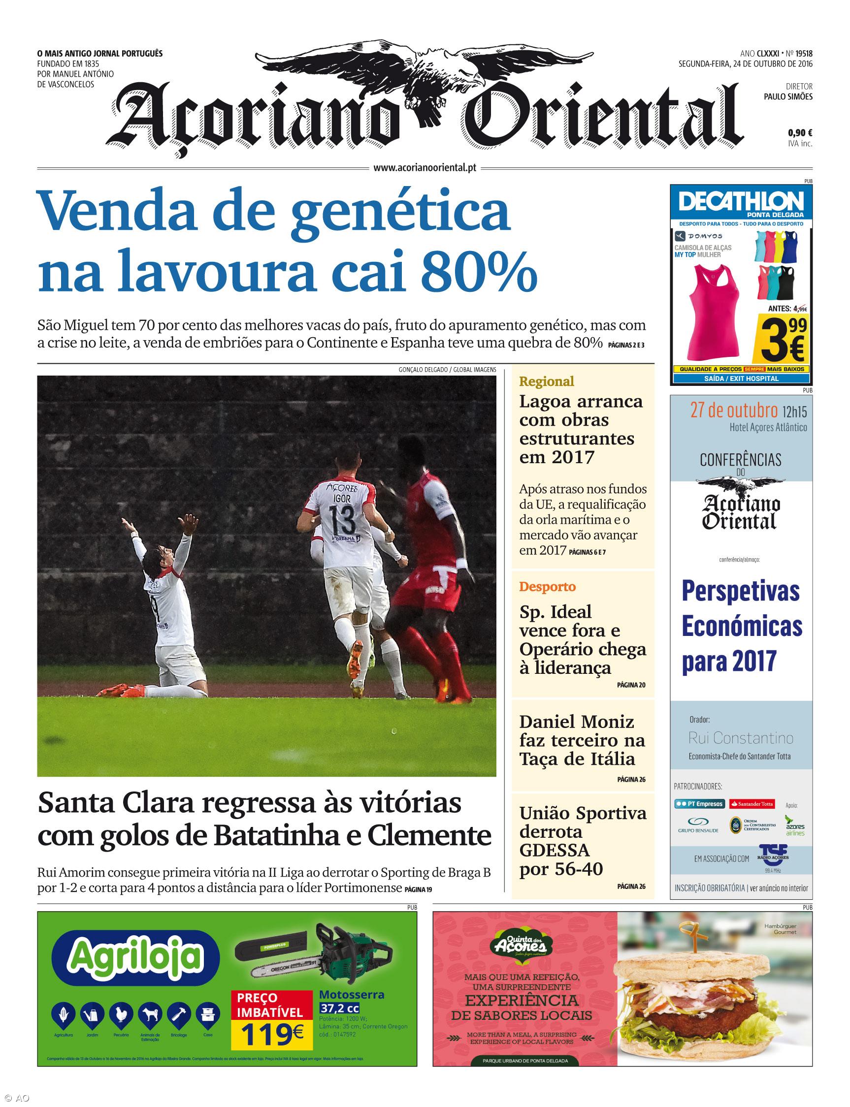 "Venda de genética na lavoura cai 80%" é a manchete do Açoriano Oriental – Imagem 1