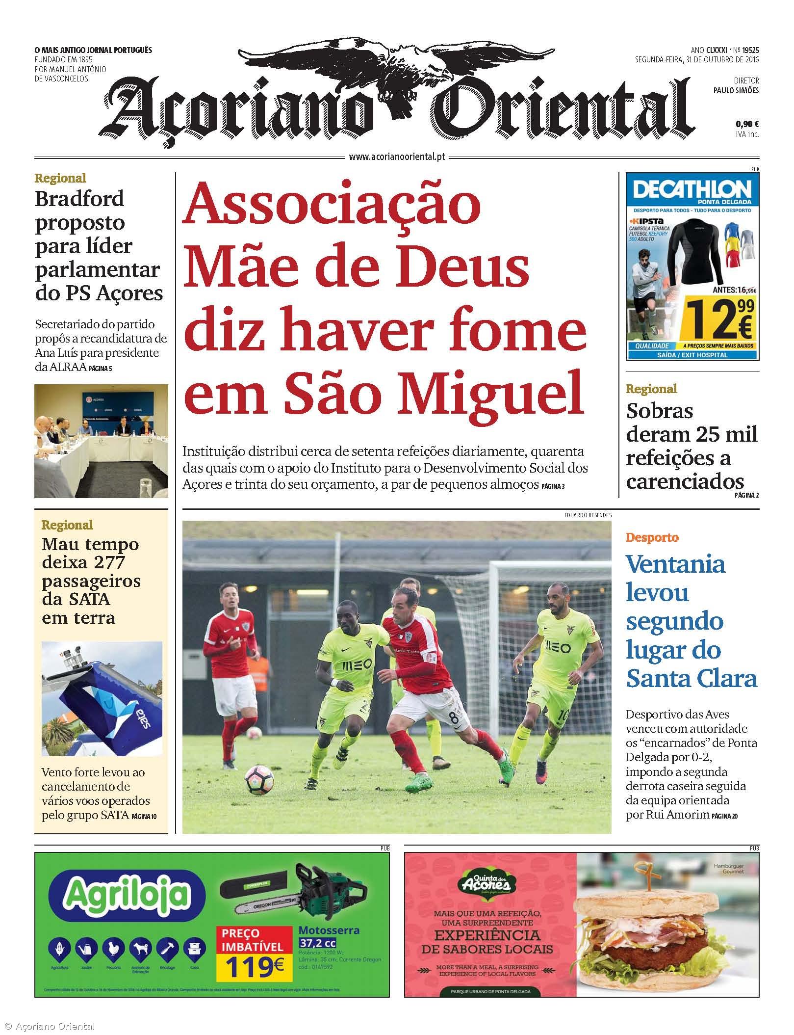 "Associação Mãe de Deus diz haver fome em São Miguel" é a manchete do Açoriano Oriental – Imagem 1