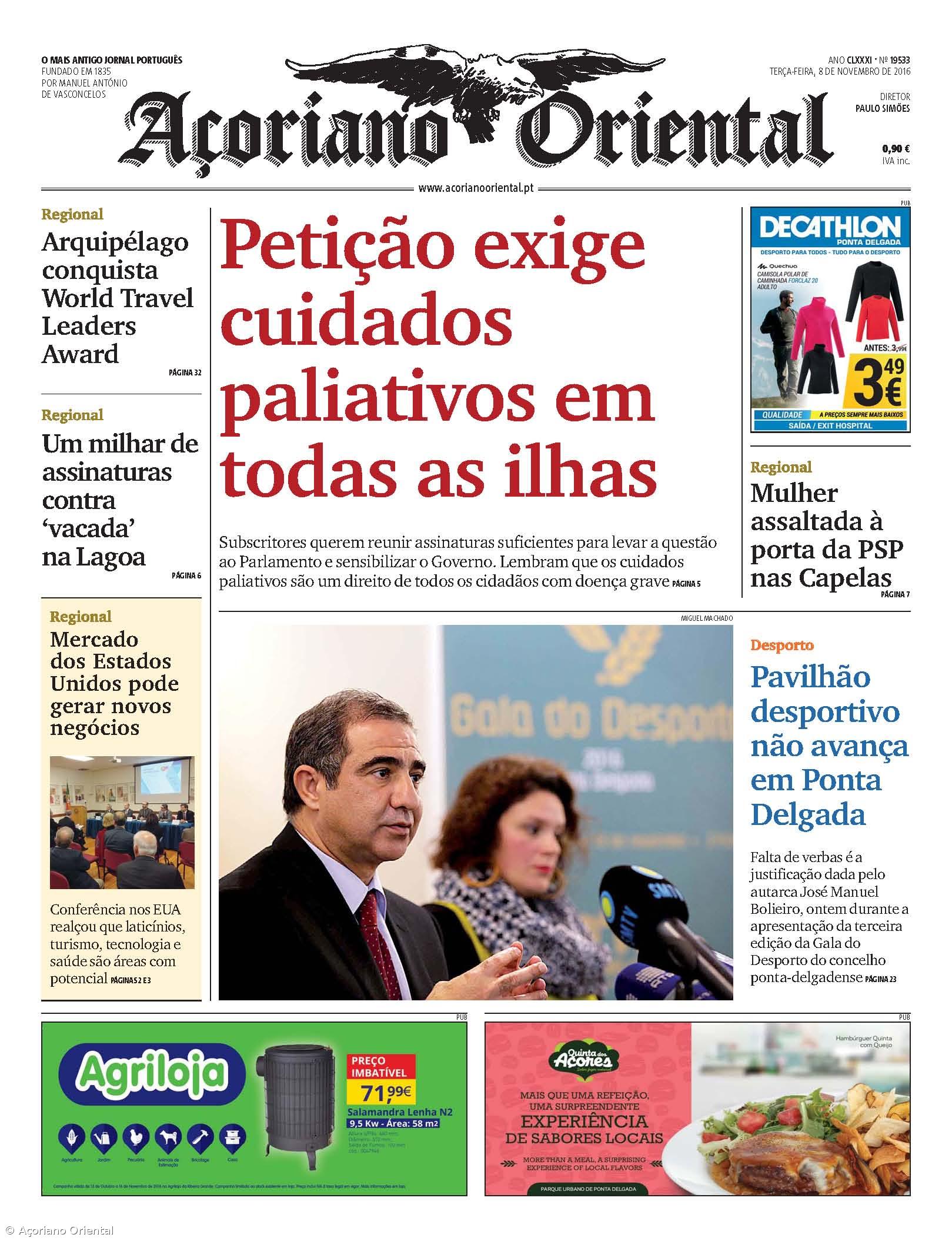 "Petição exige cuidados paliativos em todas as ilhas" é a manchete do Açoriano Oriental – Imagem 1