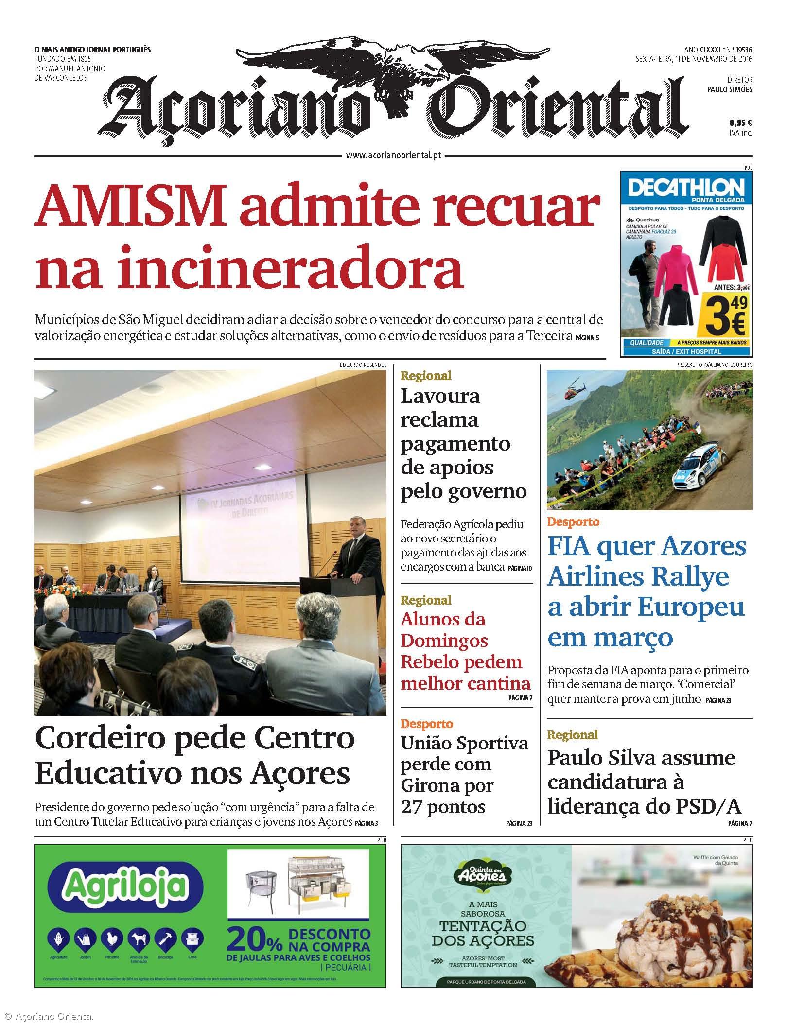 "AMISM admite recuar na incineradora" é a manchete do Açoriano Oriental – Imagem 1