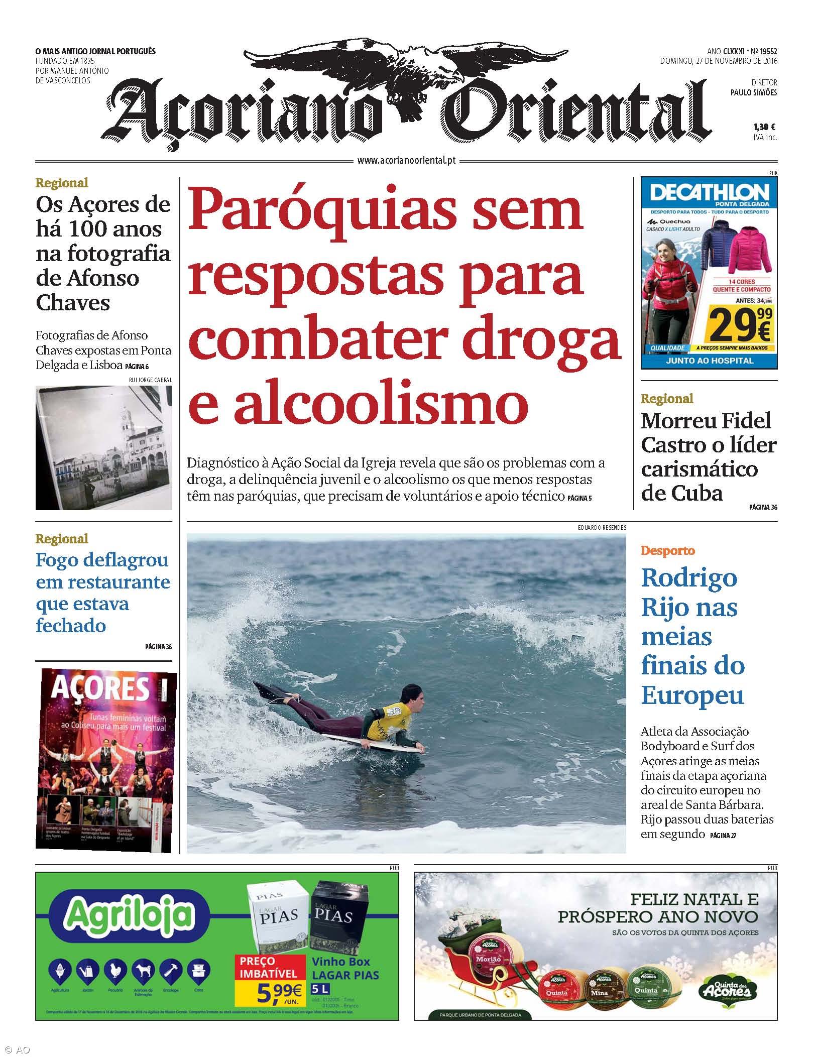 "Paróquias sem respostas para combater droga e alcoolismo" é a manchete do Açoriano Oriental – Imagem 1