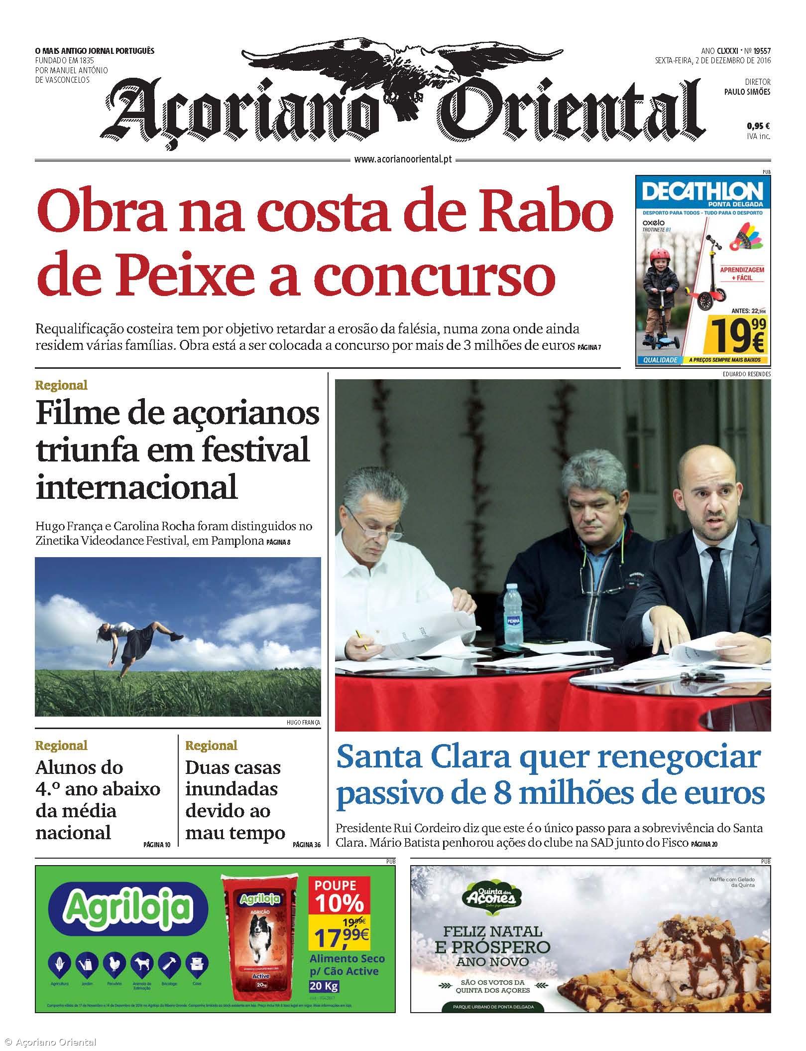 "Obra na costa de Rabo de Peixe a concurso" é a manchete do Açoriano Oriental – Imagem 1