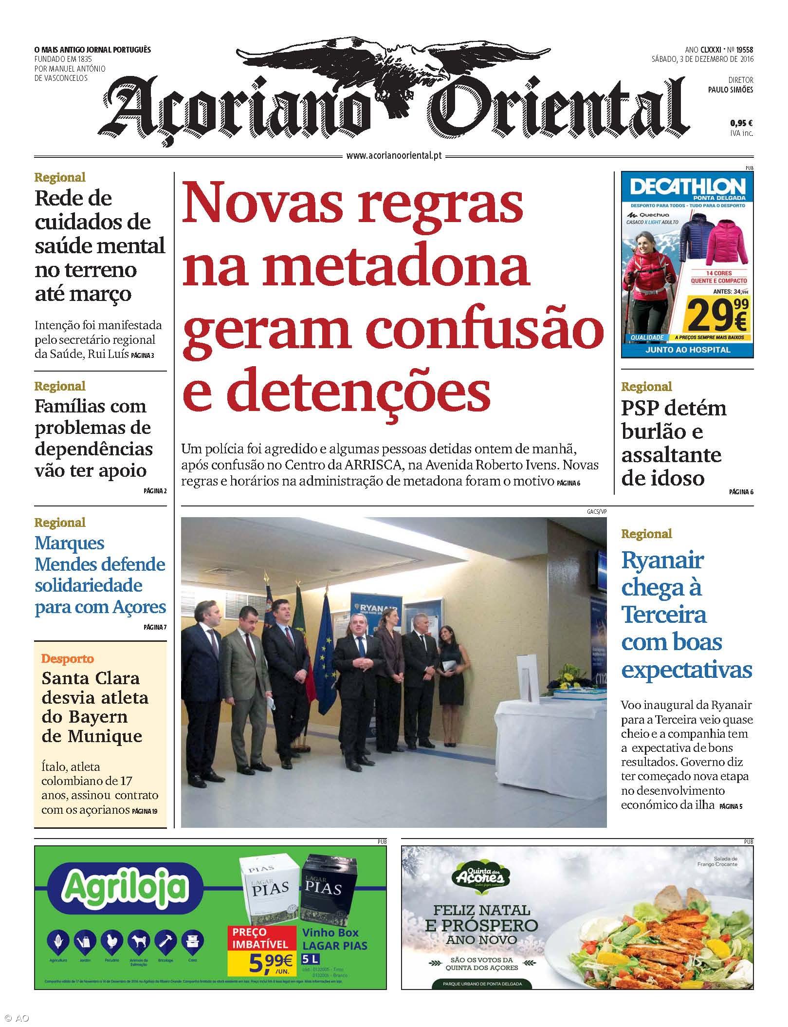 "Novas regras na metadona geram confusão e detenções" é a manchete do Açoriano Oriental – Imagem 1