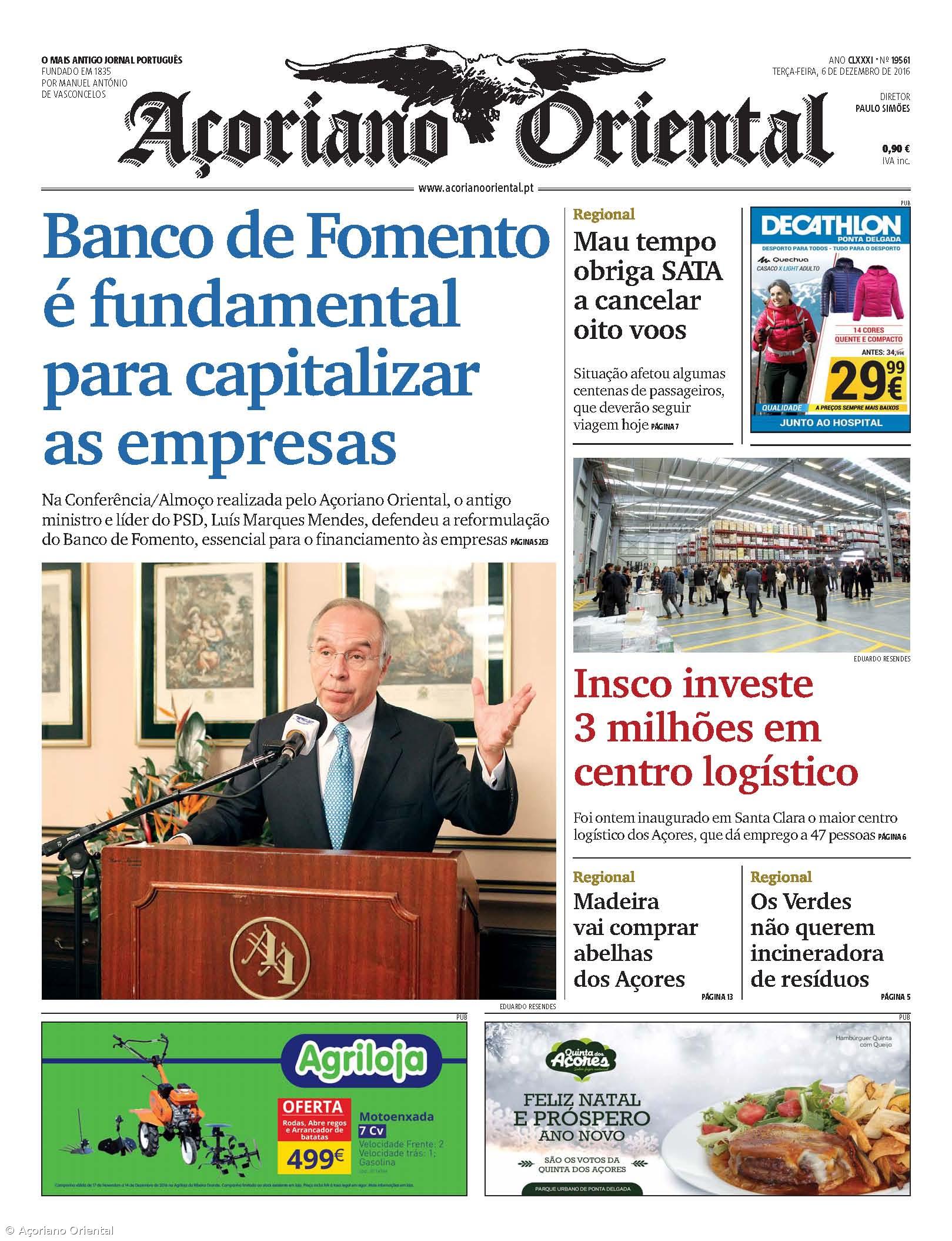 "Banco de Fomento é fundamental para capitalizar as empresas" é a manchete do Açoriano Oriental – Imagem 1