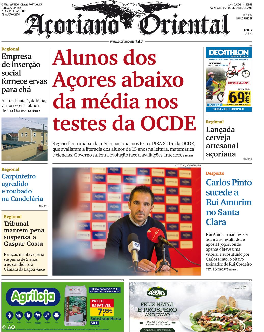 "Alunos dos Açores abaixo da média nos testes da OCDE" é a manchete do Açoriano Oriental – Imagem 1