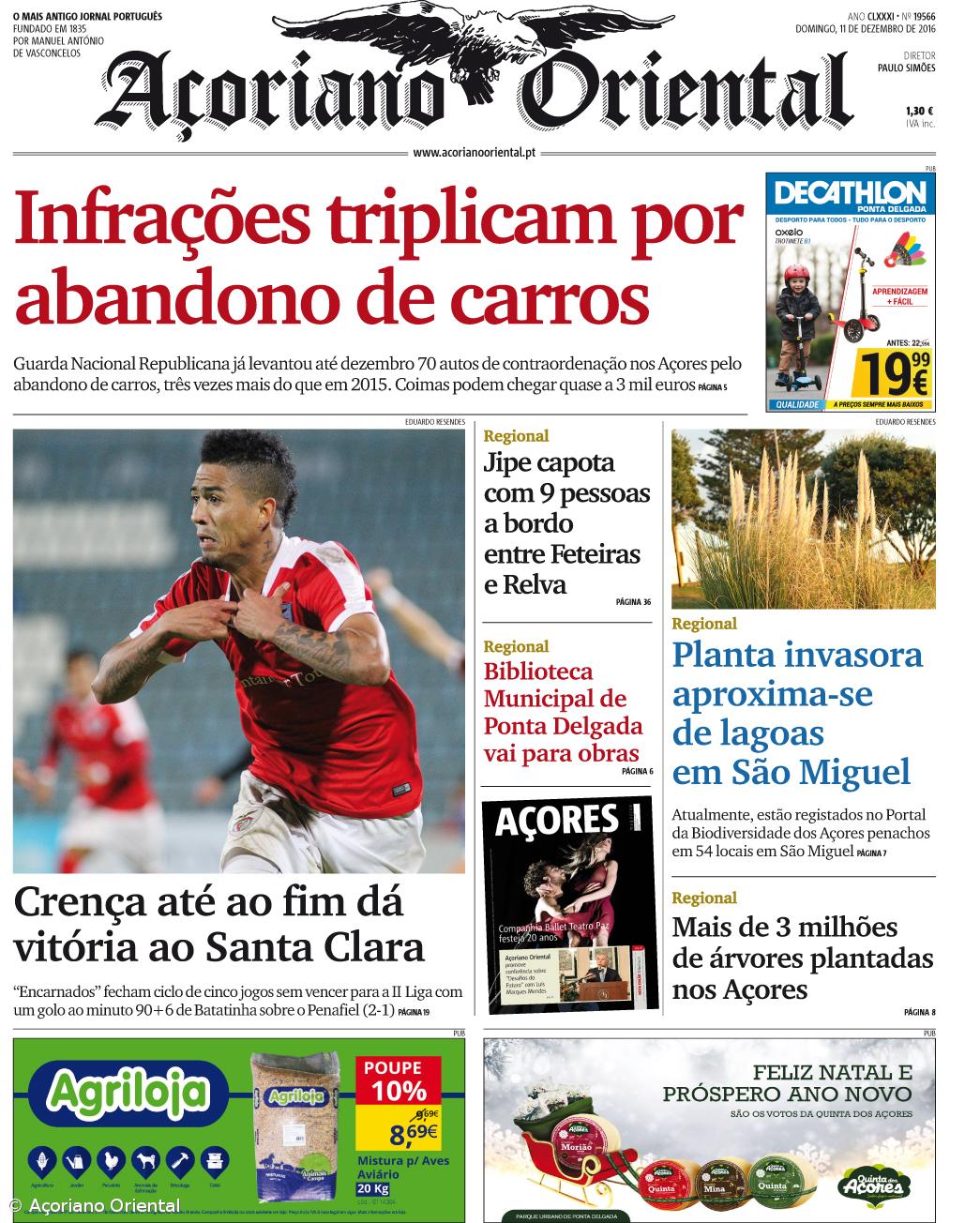 "Infrações triplicam por abandono de carros" é a manchete do Açoriano Oriental – Imagem 1