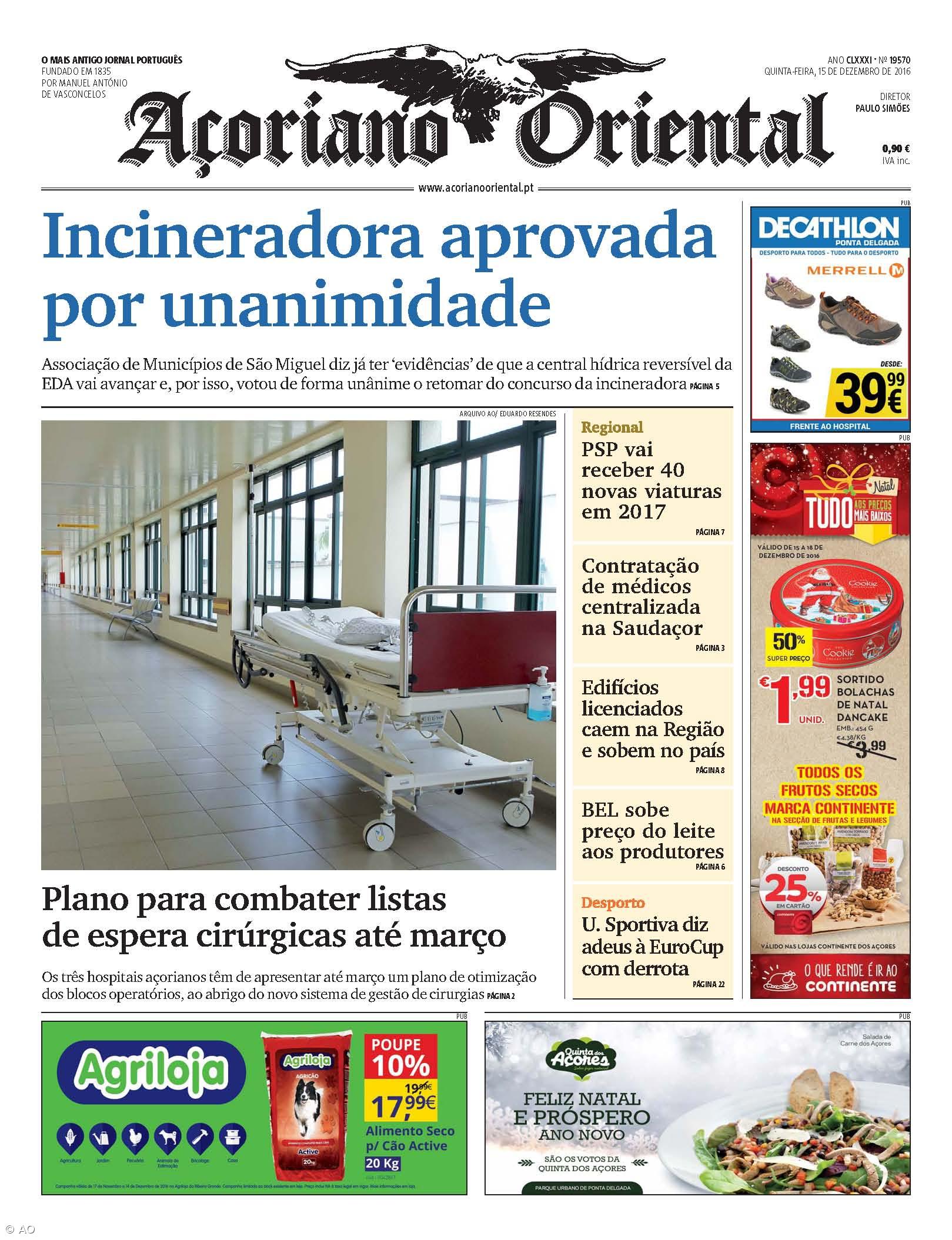 "Incineradora aprovada por unanimidade" é a manchete do Açoriano Oriental – Imagem 1