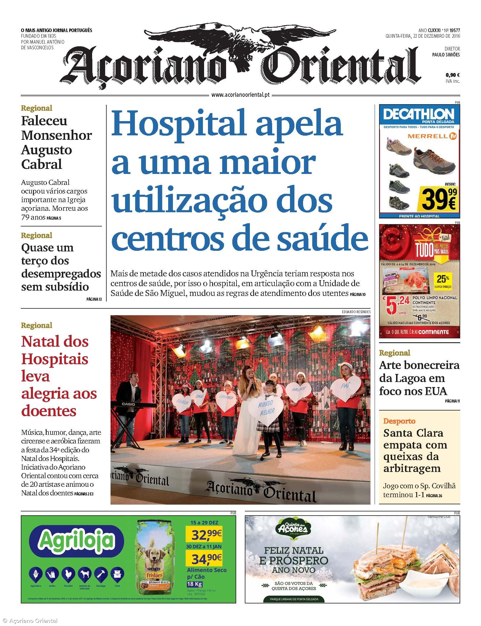 "Hospital apela a uma maior utilização dos centros de saúde" é a manchete do Açoriano Oriental – Imagem 1