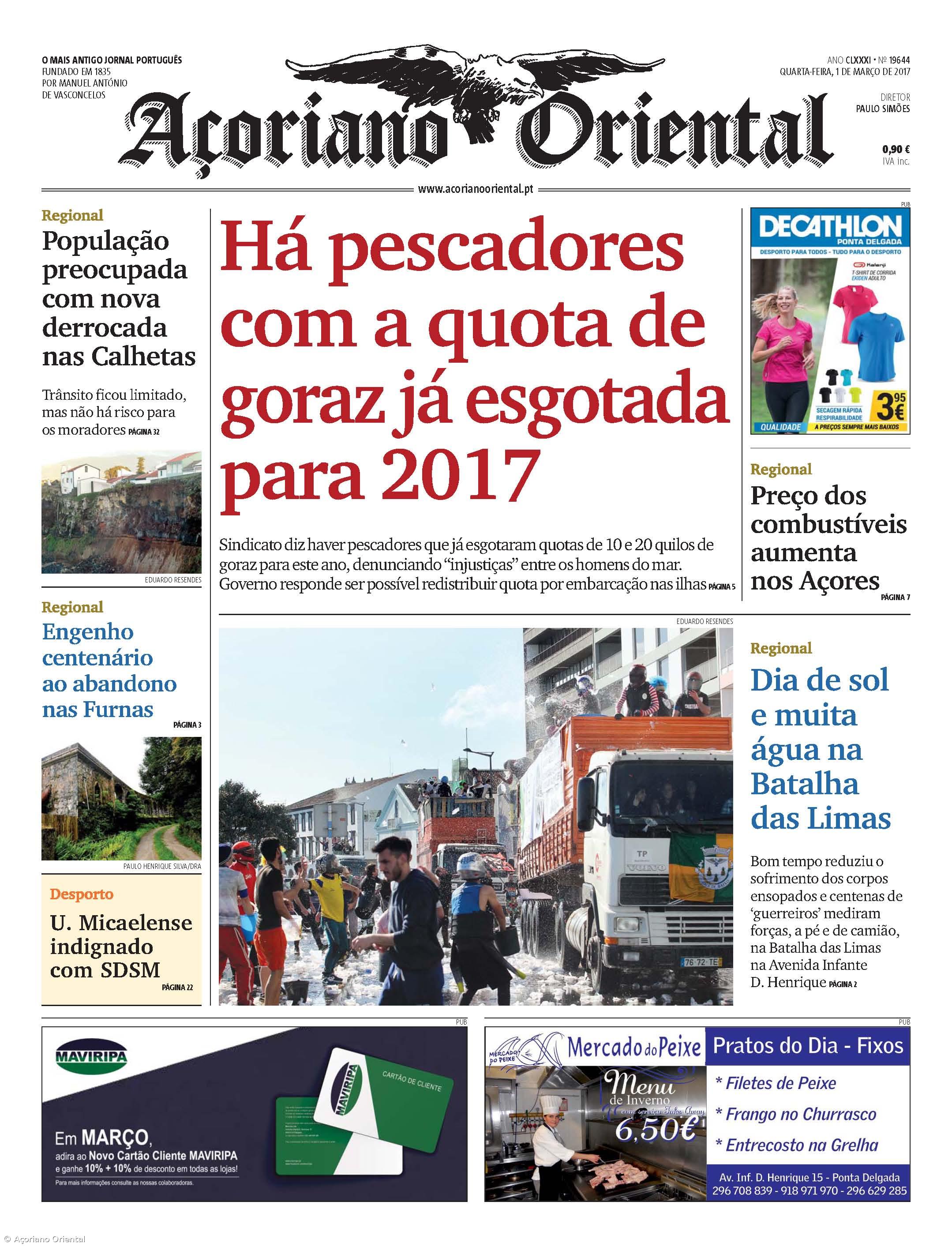 "Há pescadores com a quota de goraz já esgotada para 2017" é a manchete do Açoriano Oriental – Imagem 1