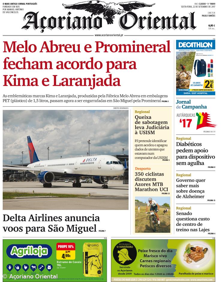 "Melo Abreu e Promineral fecham acordo para Kima e Laranjada" é a manchete do Açoriano Oriental – Imagem 1