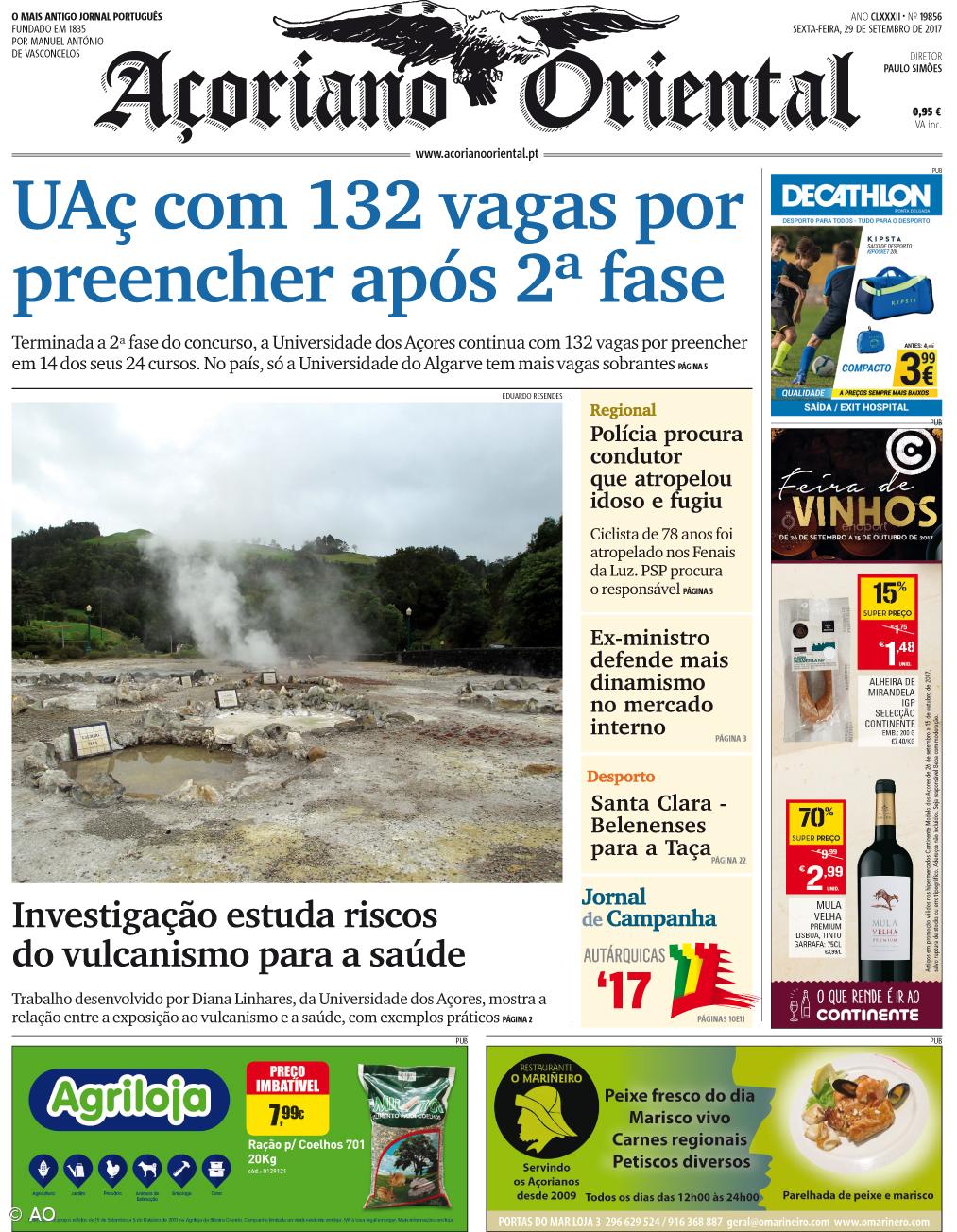 "UAç com 132 vagas por preencher após 2ª fase" é a manchete do Açoriano Oriental – Imagem 1