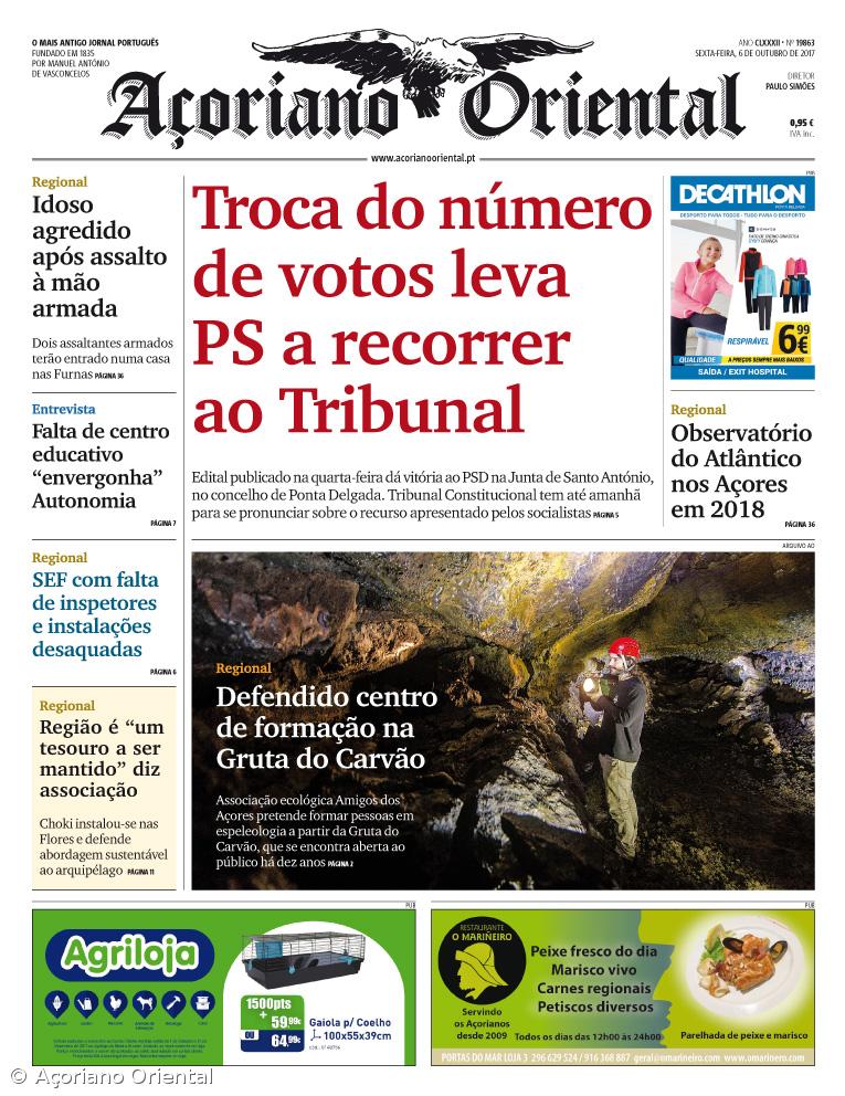"Troca do número de votos leva PS a recorrer ao Tribunal" é a manchete do Açoriano Oriental – Imagem 1