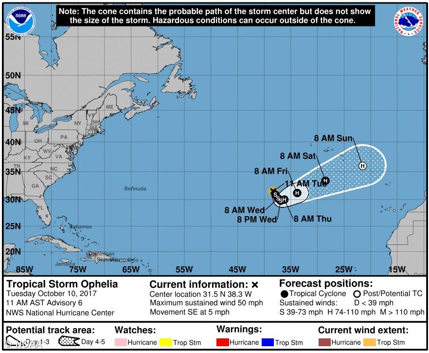 Proteção Civil alerta que tempestade tropical Ophelia deverá afetar os Açores – Imagem 1