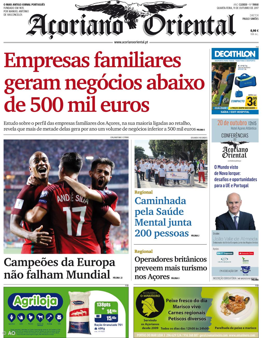 "Empresas familiares geram negócios abaixo de 500 mil euros" é a manchete do Açoriano Oriental  – Imagem 1