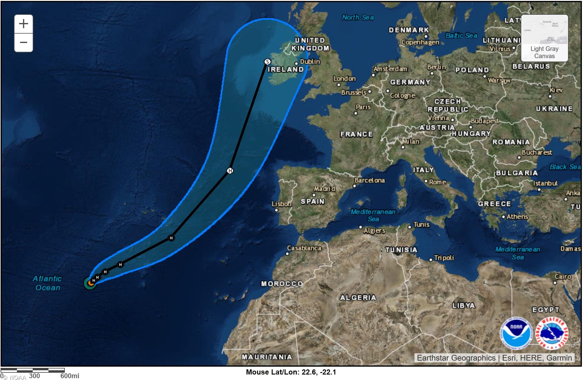 Centro do furacão Ophelia a 1165 km a sudoeste dos Açores – Imagem 1