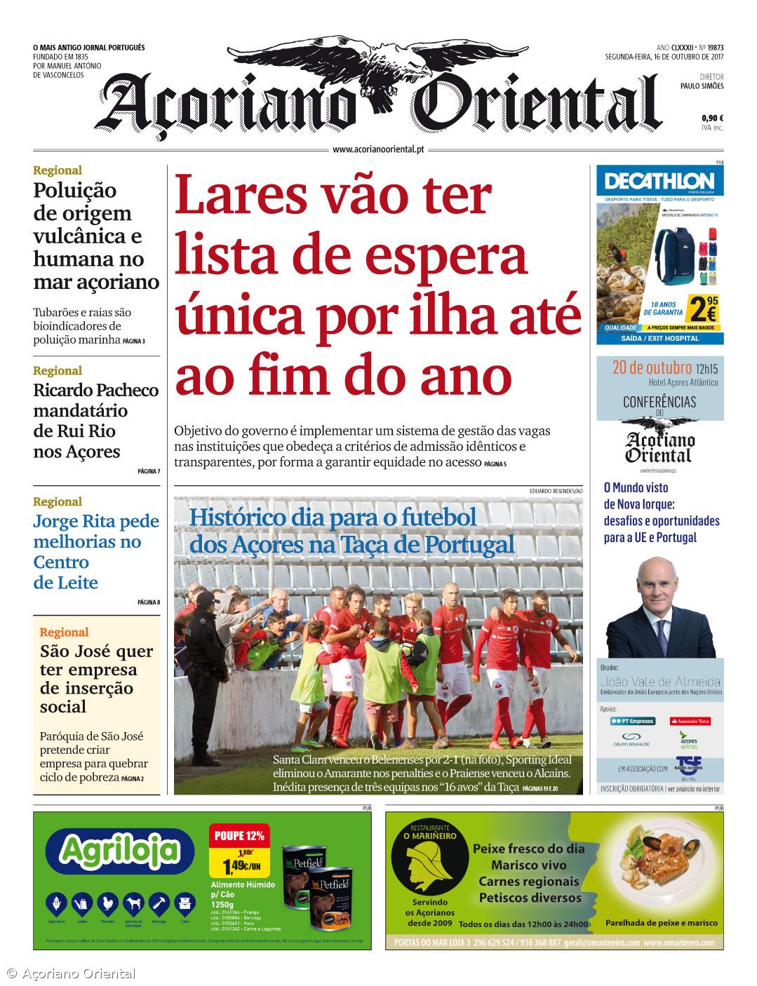 "Lares vão ter lista de espera única por ilha até ao fim do ano" é a manchete do Açoriano Oriental – Imagem 1