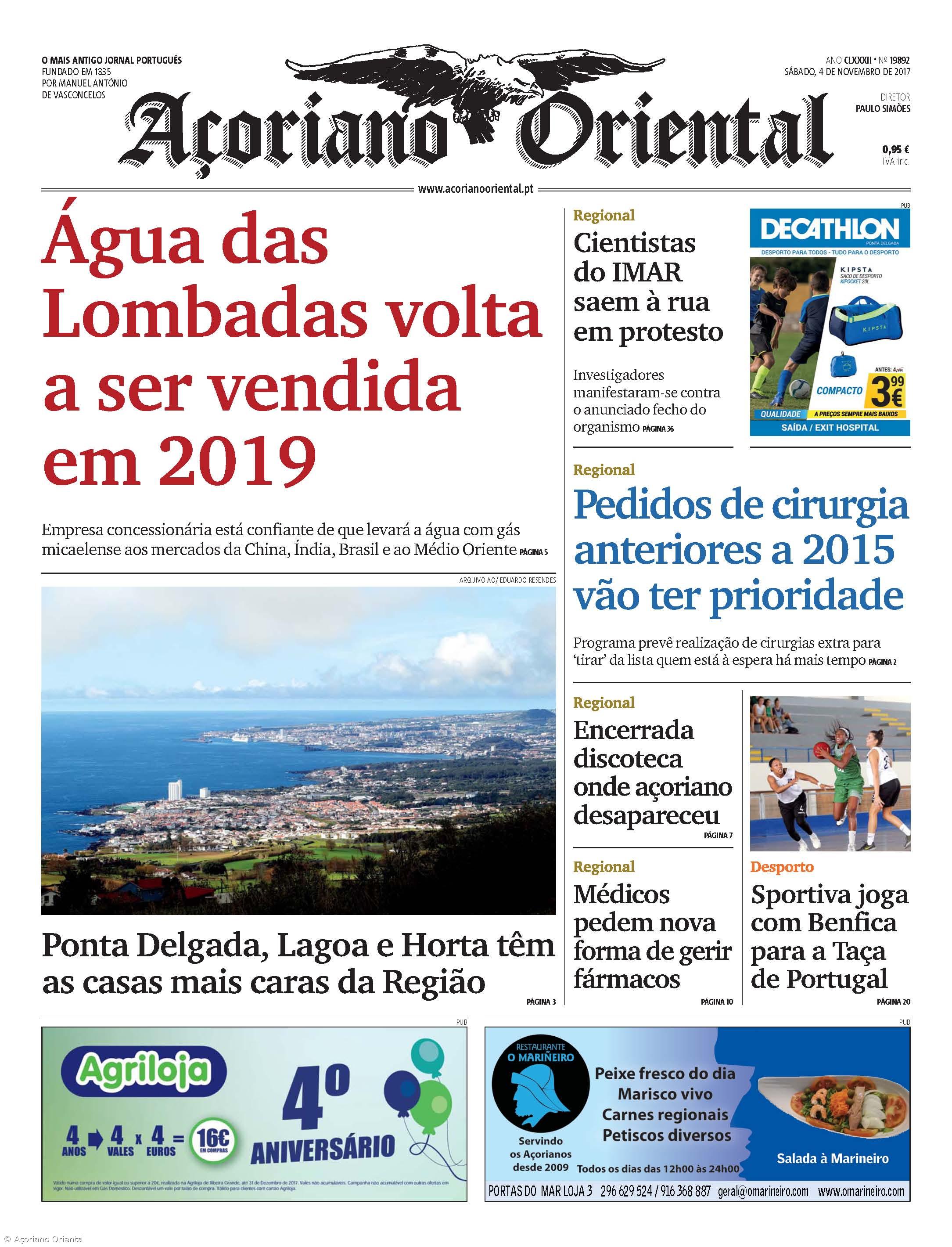 "Água das Lombadas volta a ser vendida em 2019" é a manchete do Açoriano Oriental – Imagem 1