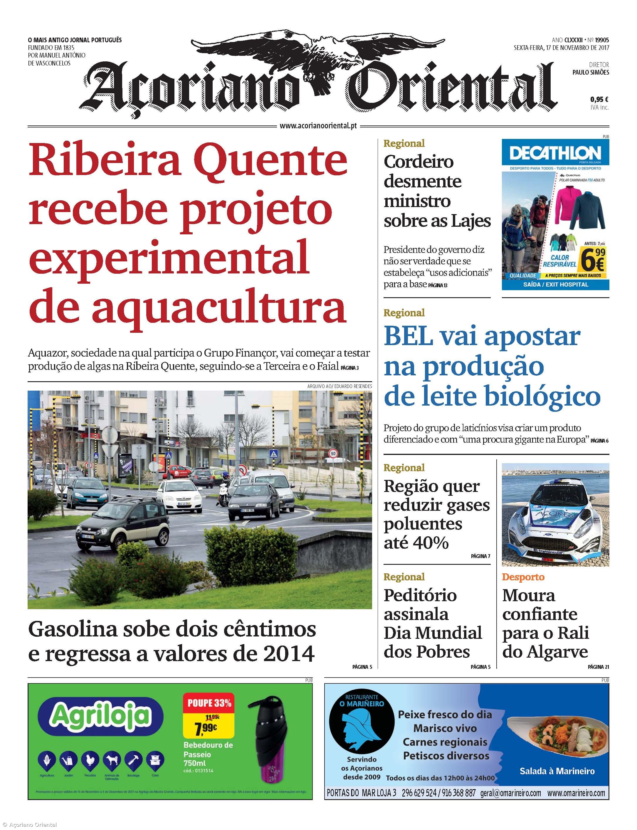 "Ribeira Quente recebe projeto experimental de aquacultura" é a manchete do Açoriano Oriental – Imagem 1