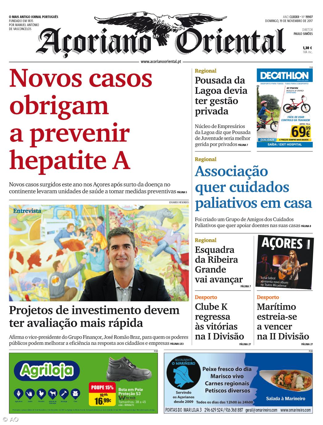 "Novos casos obrigam a prevenir hepatite A" é a manchete do Açoriano Oriental – Imagem 1