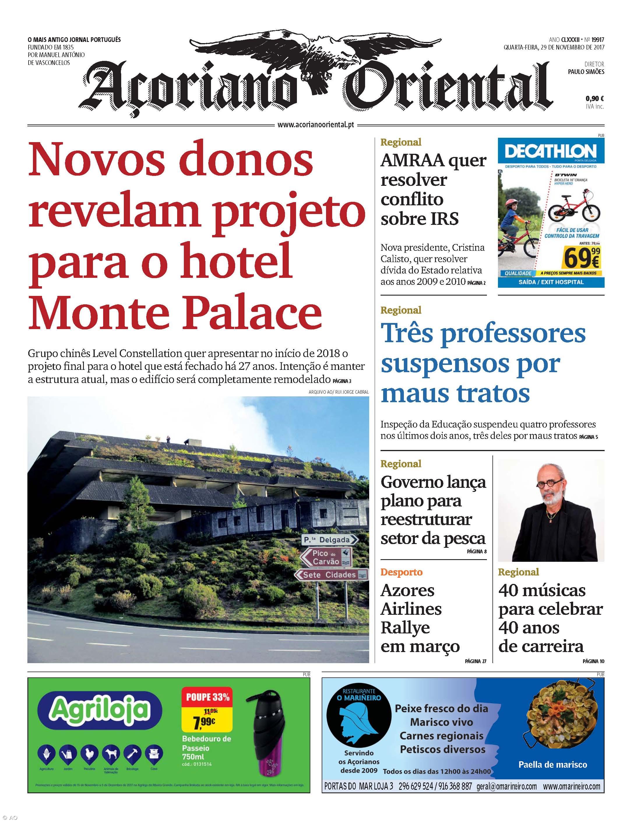 "Novos donos revelam projeto para o hotel Monte Palace" é a manchete do Açoriano Oriental – Imagem 1