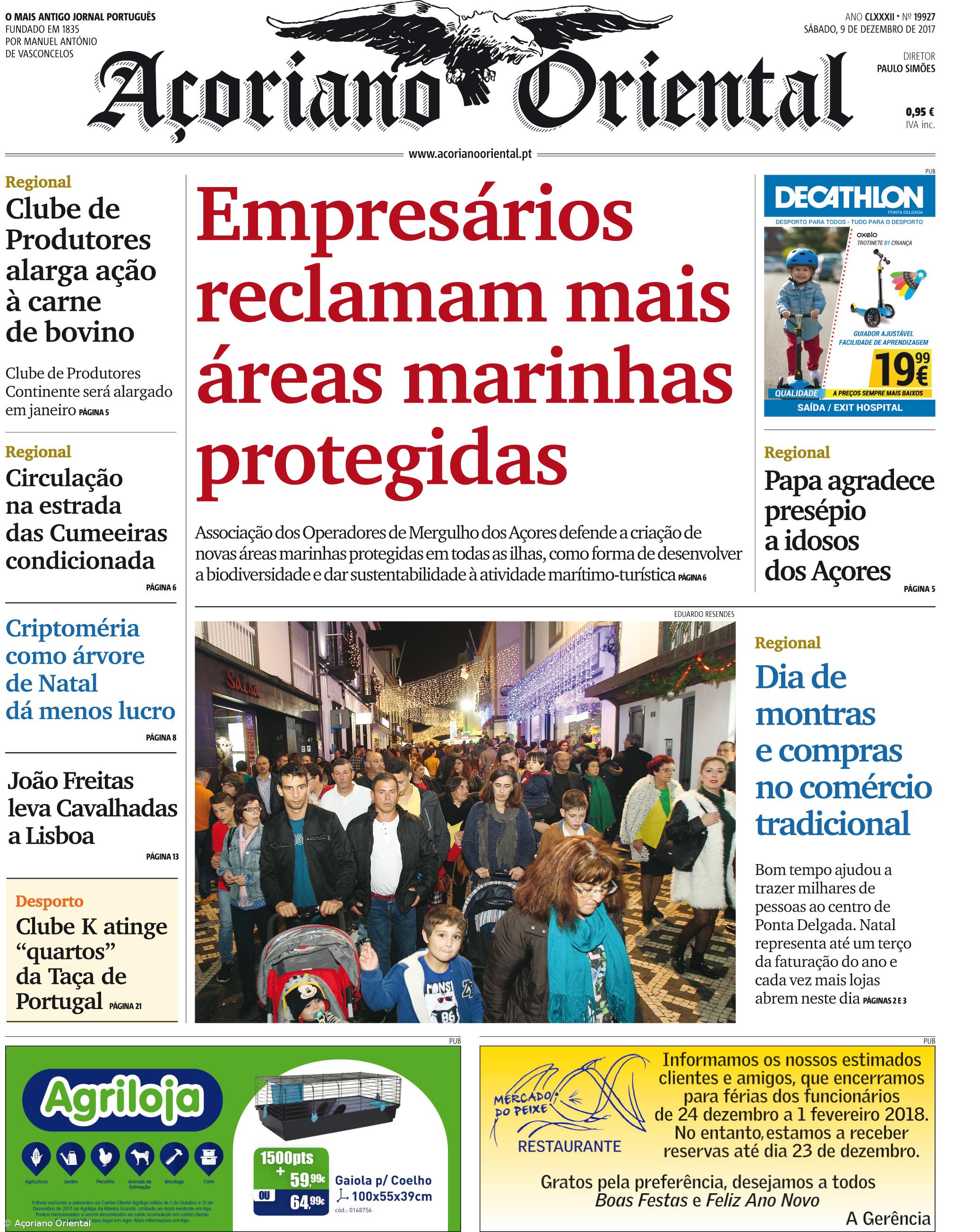 "Empresários reclamam mais áreas marinhas protegidas" é a manchete do Açoriano Oriental – Imagem 1