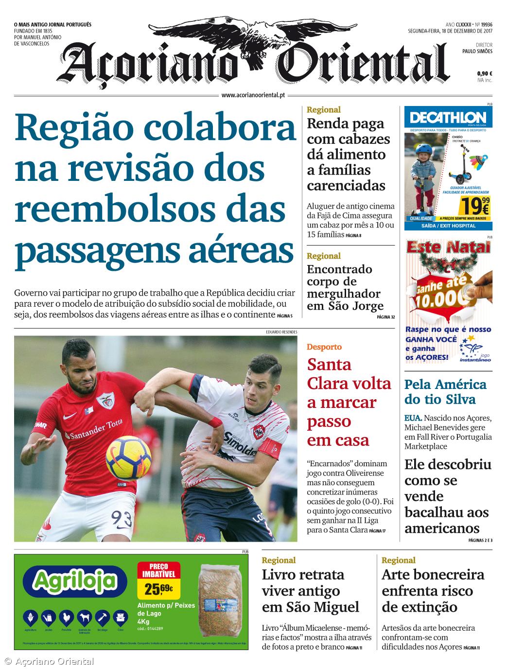 "Região colabora na revisão dos reembolsos das passagens aéreas" é a manchete do Açoriano Oriental – Imagem 1