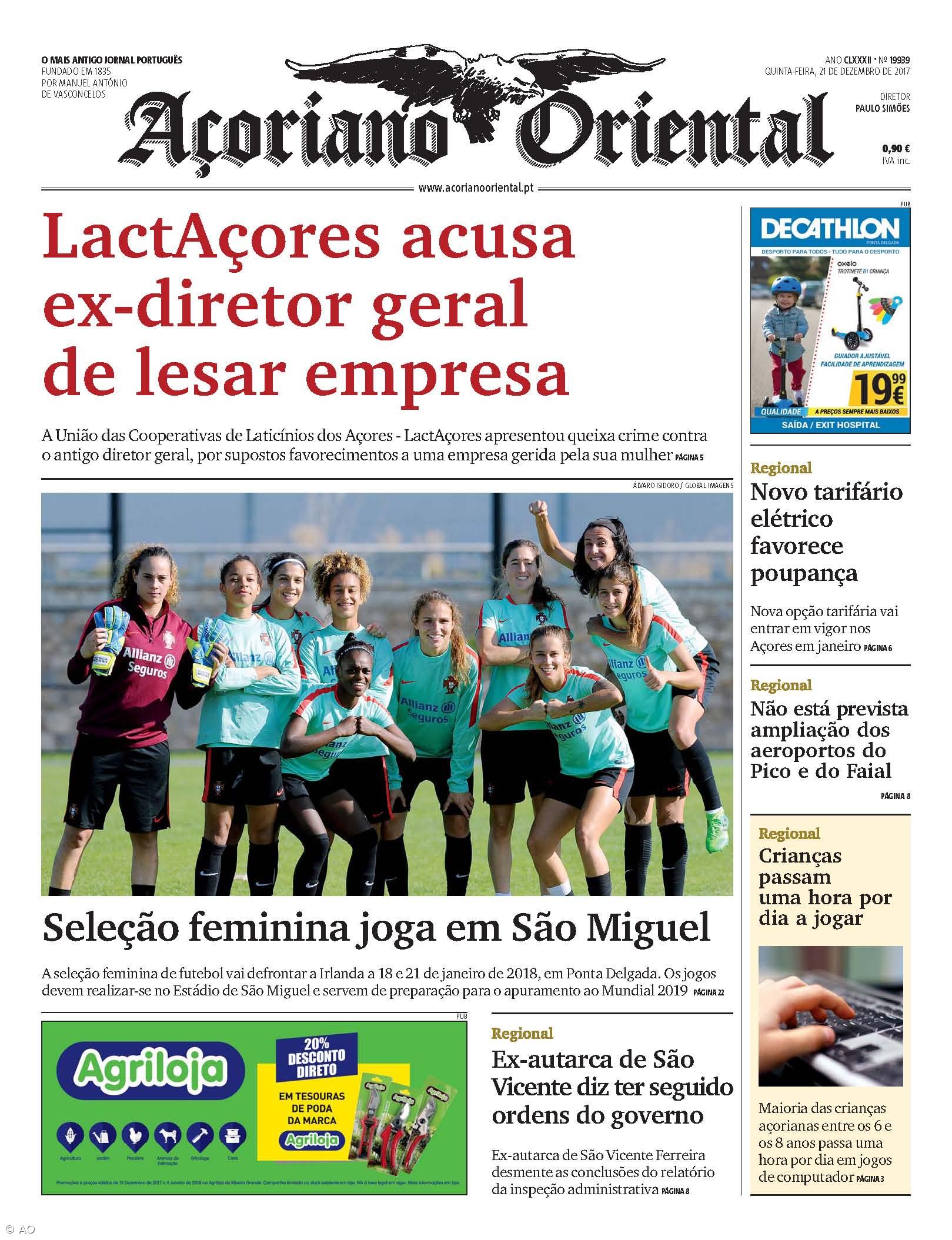 "LactAçores acusa ex-diretor geral de lesar empresa" é a manchete do Açoriano Oriental – Imagem 1