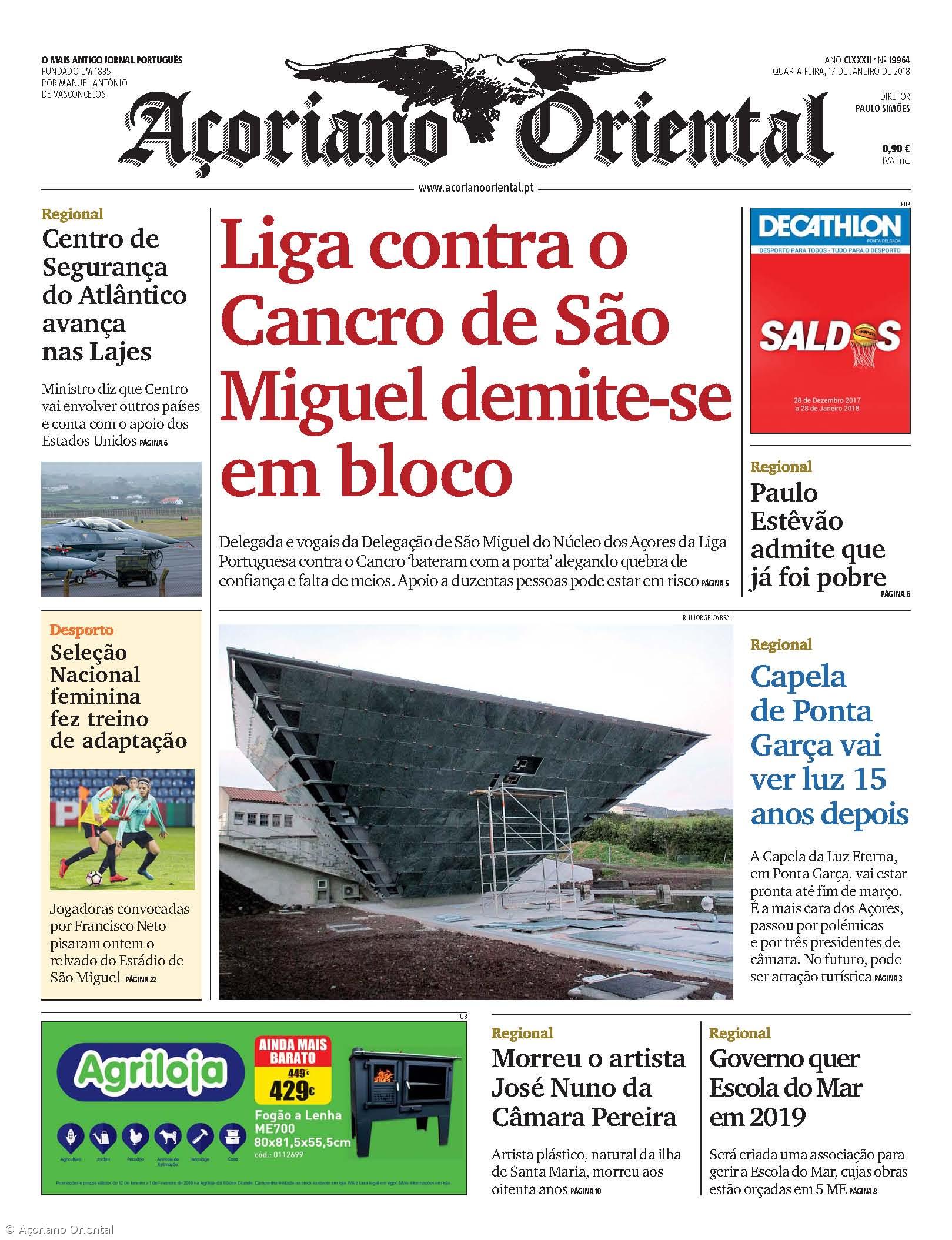 "Liga contra o Cancro de São Miguel demite-se em bloco" é a manchete do Açoriano Oriental – Imagem 1
