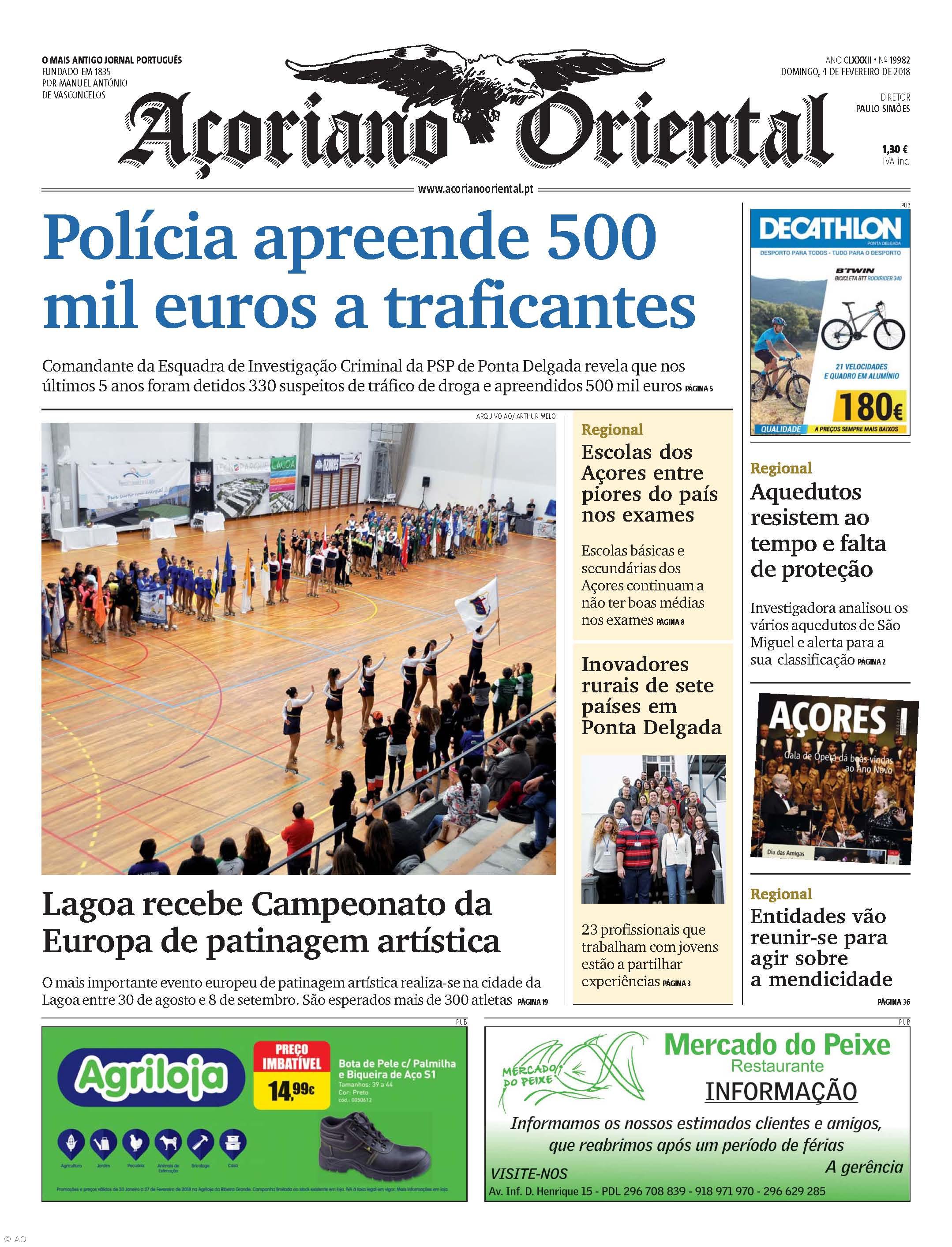 "Polícia apreende 500 mil euros a traficantes" é a manchete do Açoriano Oriental – Imagem 1