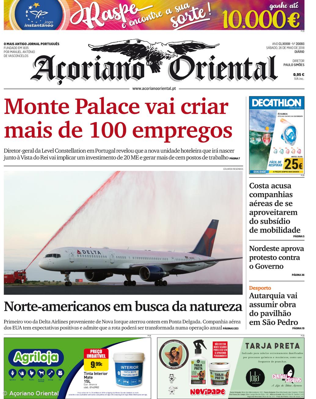 "Monte Palace vai criar mais de 100 empregos" é a manchete do Açoriano Oriental – Imagem 1