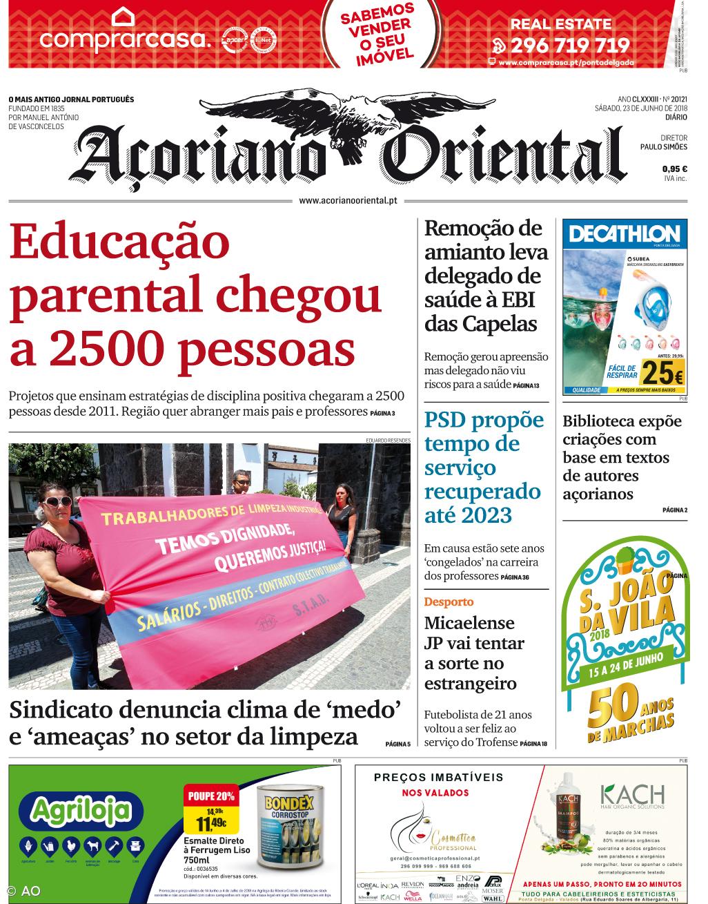 "Educação parental chegou a 2500 pessoas" é a manchete do Açoriano Oriental – Imagem 1