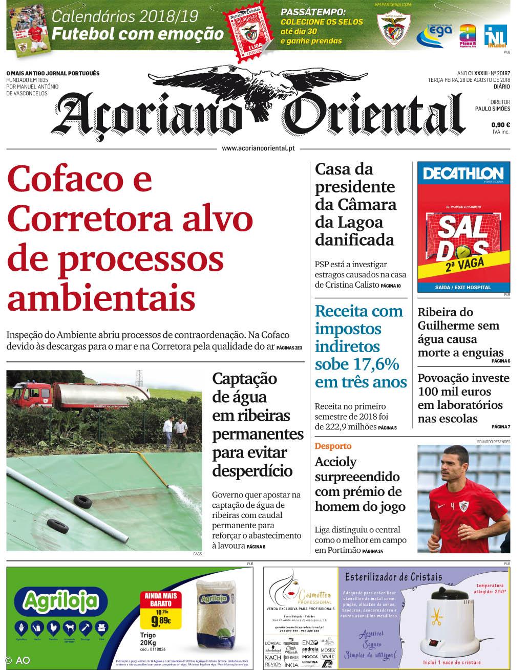 "Cofaco e Corretora alvo de processos ambientais" é a manchete do Açoriano Oriental – Imagem 1