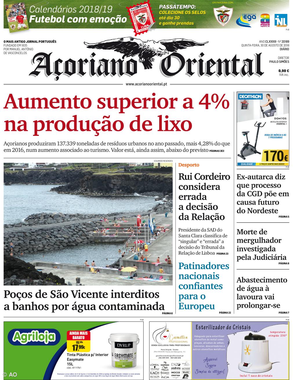 "Aumento superior a 4% na produção de lixo" é a manchete do Açoriano Oriental – Imagem 1